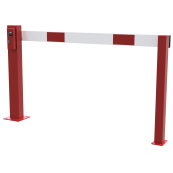 Compact hand barrier | without fixed support post | adjustment range: 1900 - 3000 mm | with profile cylinder lock | hot-dip galvanized and coated red / white
